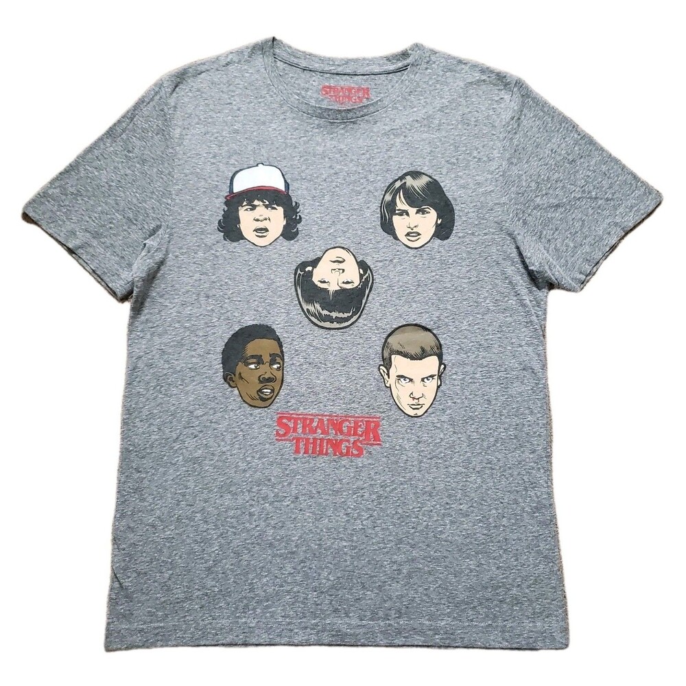Stranger Things Cast Heads Size Medium Mens Gray T-Shirt Netflix Series Eleven